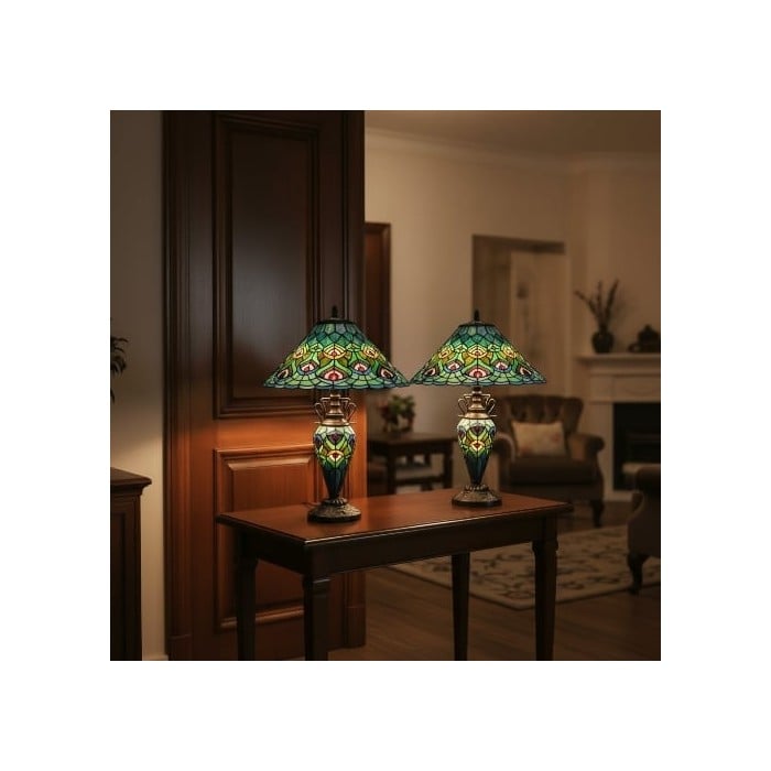 TF Oldbury Desk Lamp - Handcrafted Stained Glass Lamp for Bedroom Reading HL2178