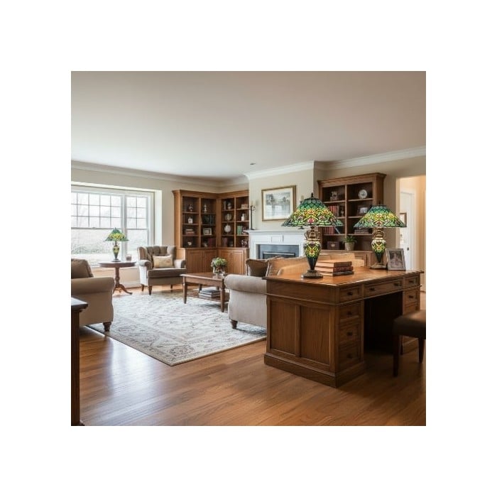 TF Oldbury Desk Lamp - Handcrafted Stained Glass Lamp for Bedroom Reading HL2178