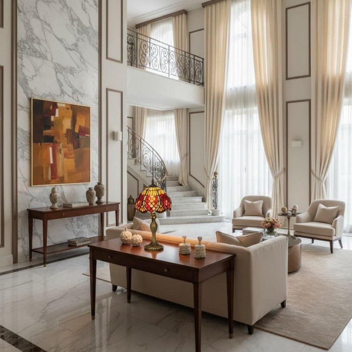 Lampa stołowa TF Orsino w stylu art déco – ręcznie wykonana lampa artystyczna z witrażu w stylu vintage do eleganckich wnętrz