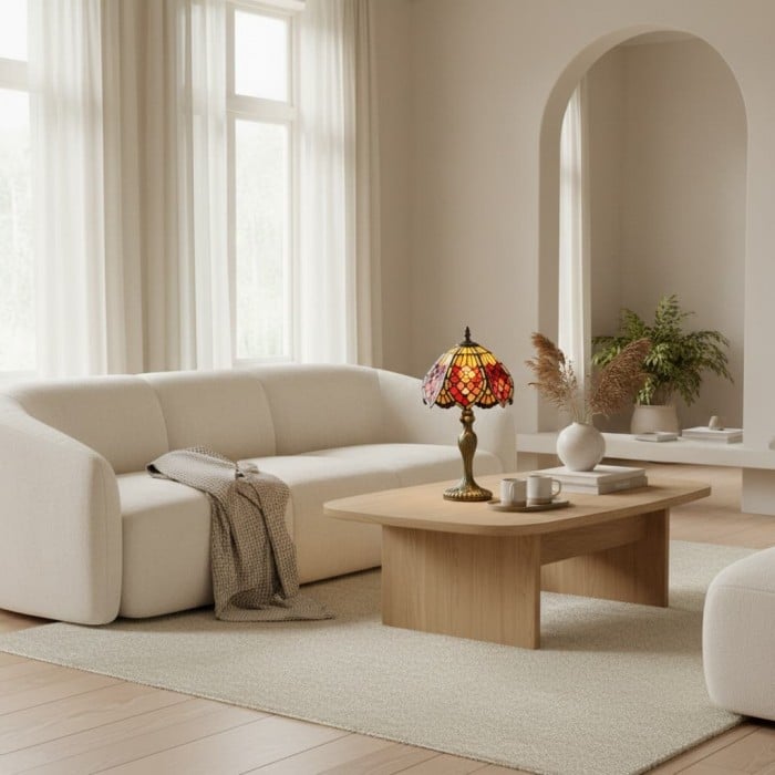 Lampa stołowa TF Orsino w stylu art déco – ręcznie wykonana lampa artystyczna z witrażu w stylu vintage do eleganckich wnętrz