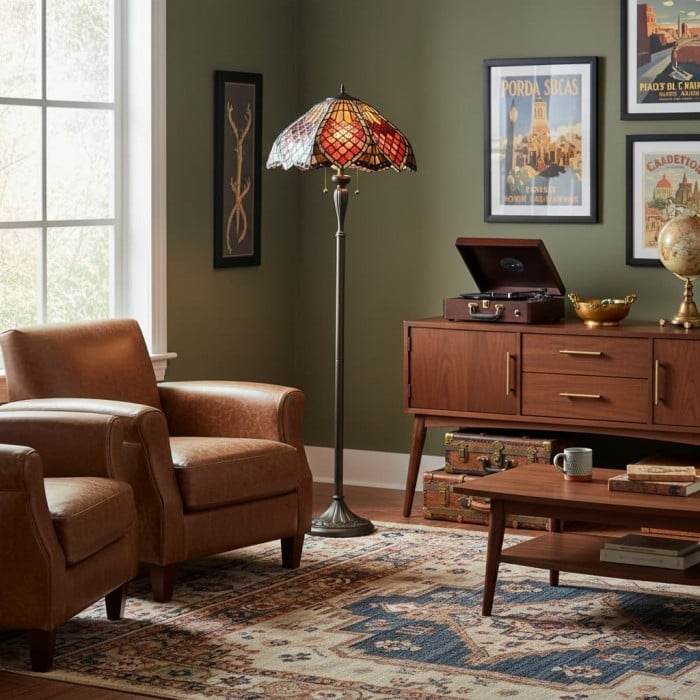 Lámpara de pie decorativa estilo Tiffany TF Orsino - Lámpara artística de vitral para dormitorio HL2055