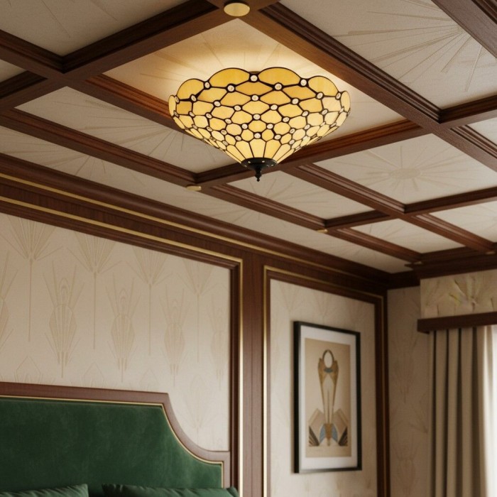 Plafonnier Tiffany artisanal TF Pearl - Luminaire Art Déco en vitrail pour couloir ou salon HL2194