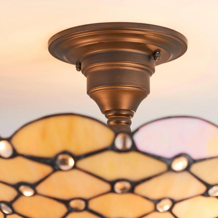 Plafonnier Tiffany artisanal TF Pearl - Luminaire Art Déco en vitrail pour couloir ou salon HL2194