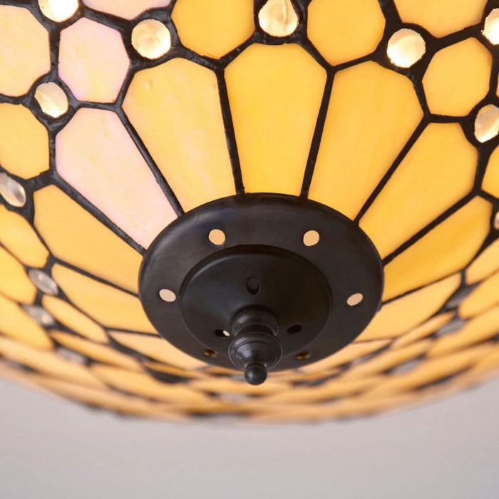 Plafonnier Tiffany artisanal TF Pearl - Luminaire Art Déco en vitrail pour couloir ou salon HL2194
