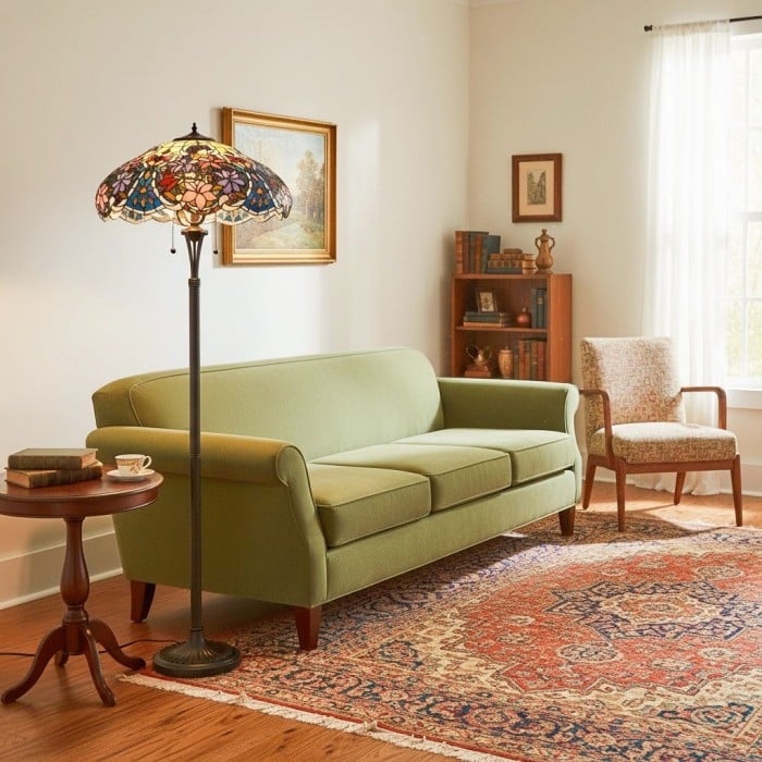 Lámpara de pie Tiffany TF Sullivan - Diseño floral de vitral para estudio o sala de estar HL2057