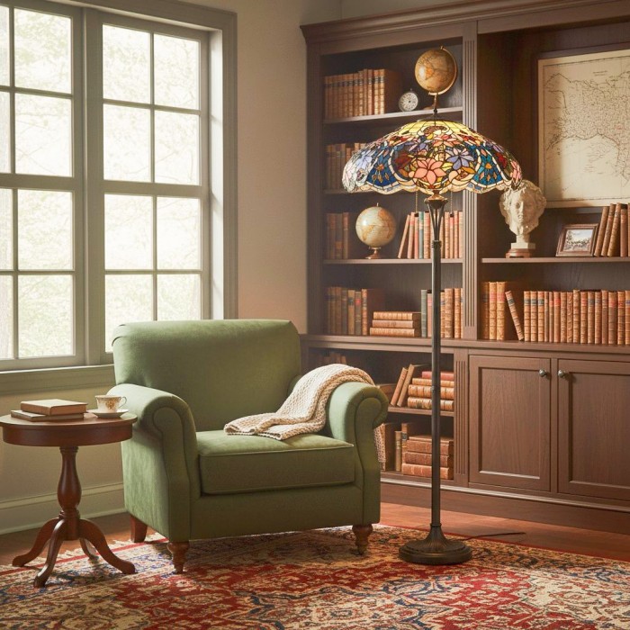 Lámpara de pie Tiffany TF Sullivan - Diseño floral de vitral para estudio o sala de estar HL2057
