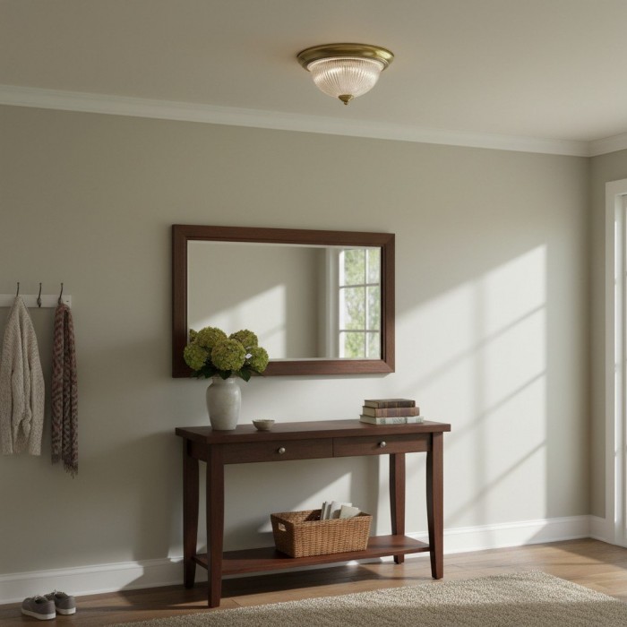 TF Vintora Modern Flush Ceiling Light - Ribbed Glass and Metal Trim for Kitchens or Hallways HL2245