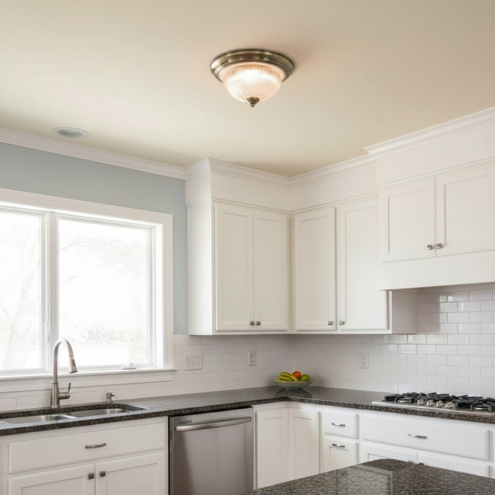 TF Vintora Modern Flush Ceiling Light - Ribbed Glass and Metal Trim for Kitchens or Hallways HL2245