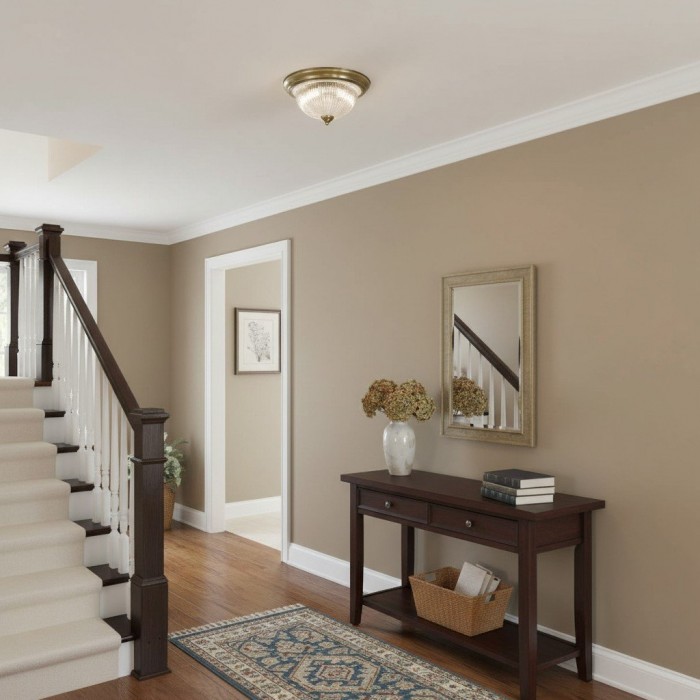 TF Vintora Modern Flush Ceiling Light - Ribbed Glass and Metal Trim for Kitchens or Hallways HL2245