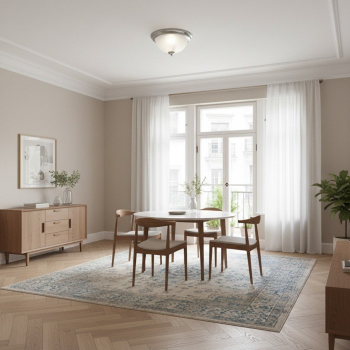 TF Vintora Modern Flush Ceiling Light - Ribbed Glass and Metal Trim for Kitchens or Hallways HL2245