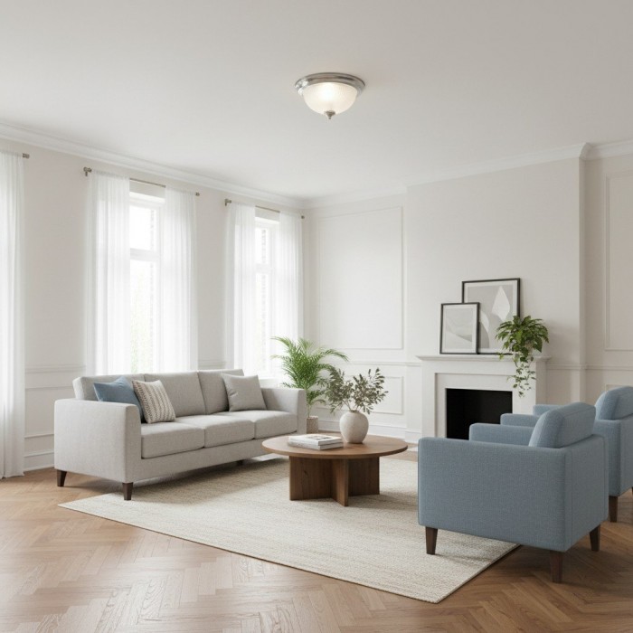 TF Vintora Modern Flush Ceiling Light - Ribbed Glass and Metal Trim for Kitchens or Hallways HL2245