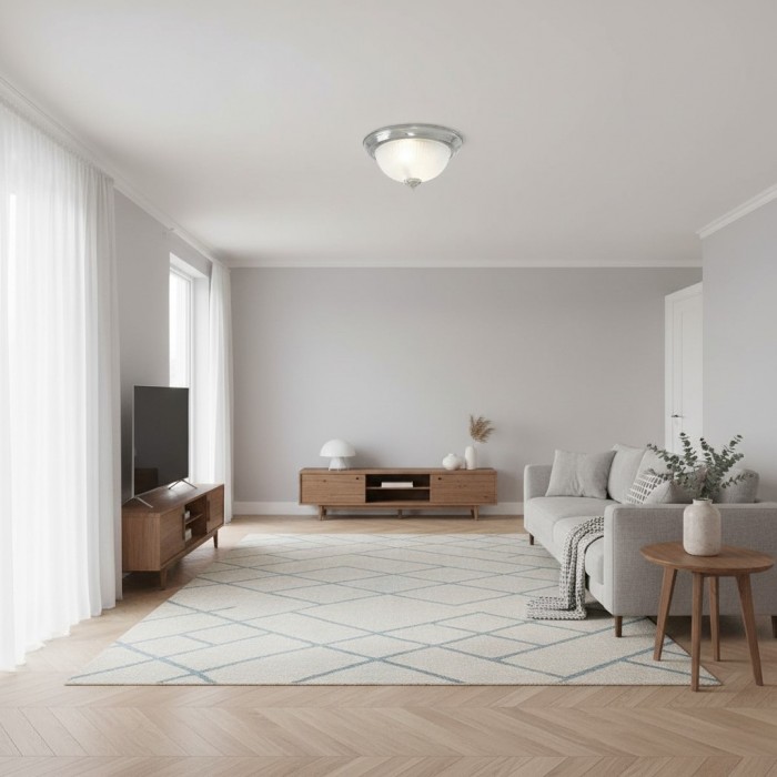 TF Vintora Modern Flush Ceiling Light - Ribbed Glass and Metal Trim for Kitchens or Hallways HL2245