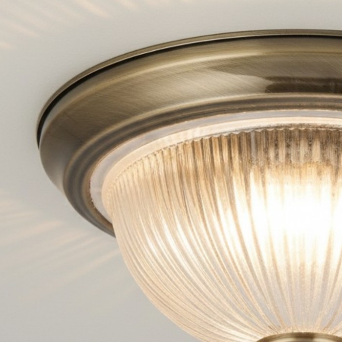 TF Vintora Modern Flush Ceiling Light - Ribbed Glass and Metal Trim for Kitchens or Hallways HL2245