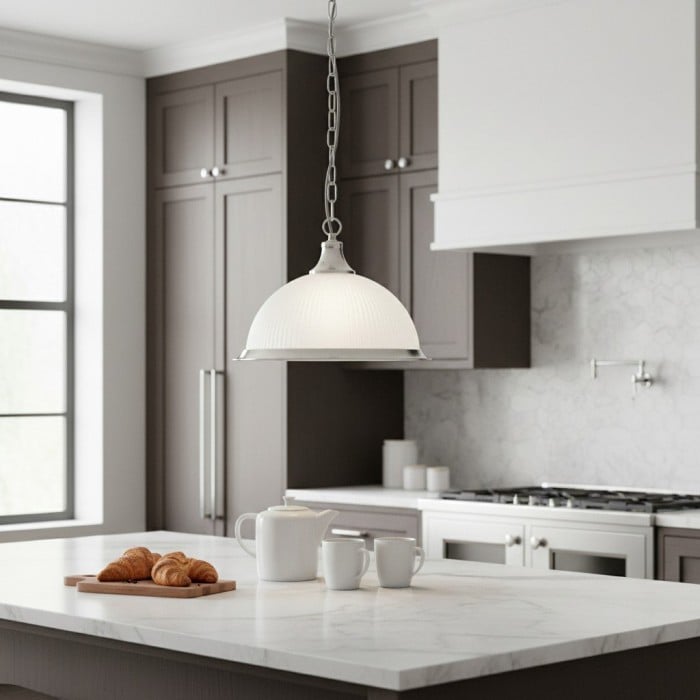 Lámpara colgante TF Vintora de vidrio acanalado: elegante moldura metálica para cocinas, comedores y pasillos HL2221