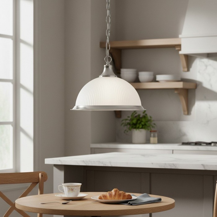 Lámpara colgante TF Vintora de vidrio acanalado: elegante moldura metálica para cocinas, comedores y pasillos HL2221