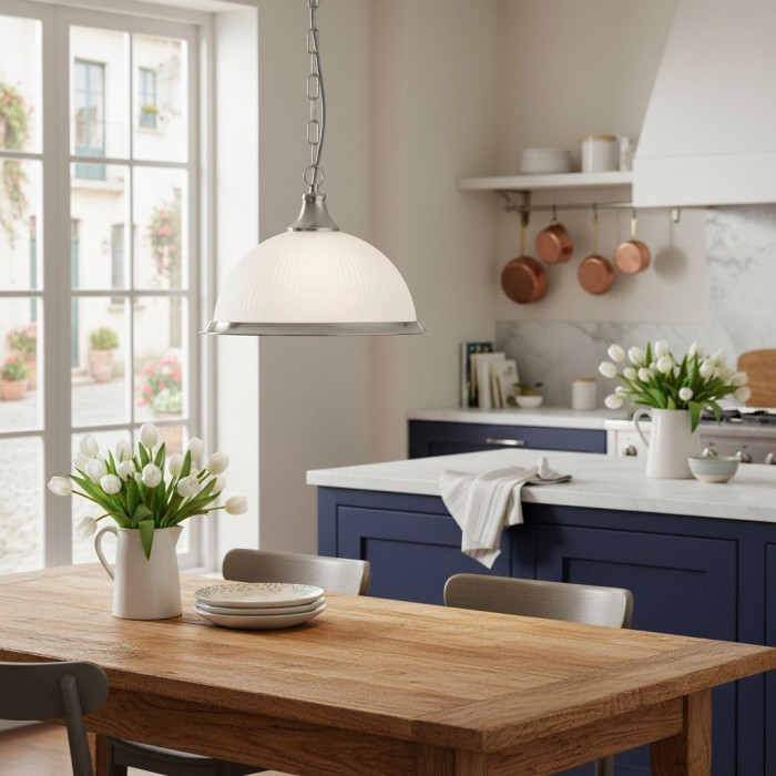 Lámpara colgante TF Vintora de vidrio acanalado: elegante moldura metálica para cocinas, comedores y pasillos HL2221