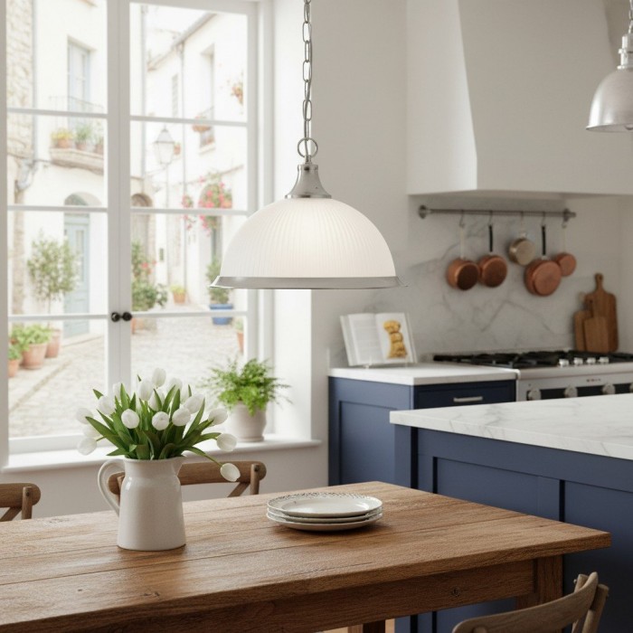 Lámpara colgante TF Vintora de vidrio acanalado: elegante moldura metálica para cocinas, comedores y pasillos HL2221