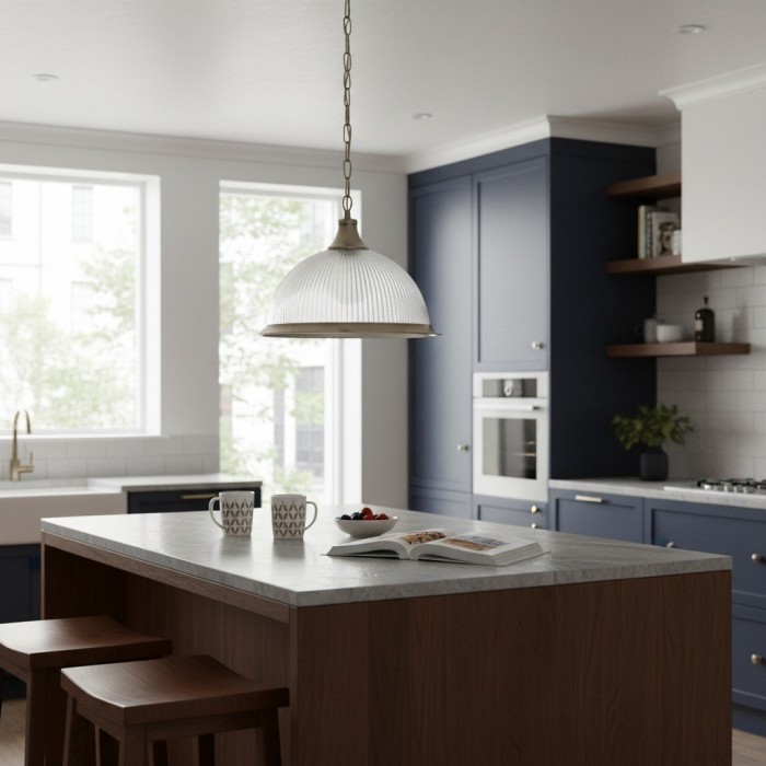 Lámpara colgante TF Vintora de vidrio acanalado: elegante moldura metálica para cocinas, comedores y pasillos HL2221