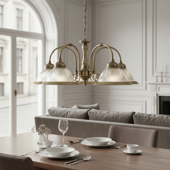 Lámpara colgante TF Vintora de vidrio acanalado: elegante moldura metálica para cocinas, comedores y pasillos HL2221