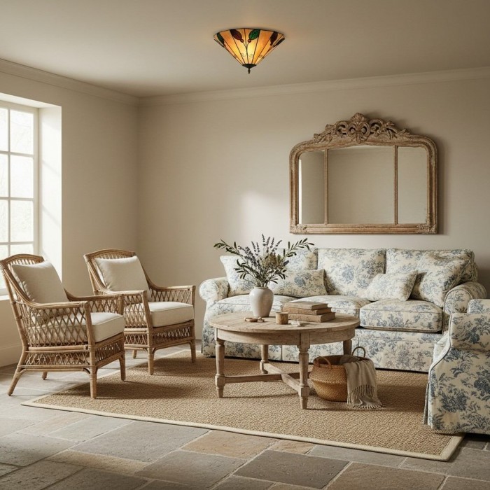 Plafonnier TiffStar Leaf avec abat-jour en verre artistique pour salon HL2040