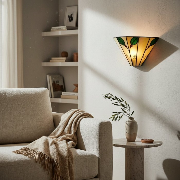 Applique murale Tiffany à motif de feuilles Art Nouveau de TiffStar - Éclairage d'appoint d'inspiration vintage pour couloir et