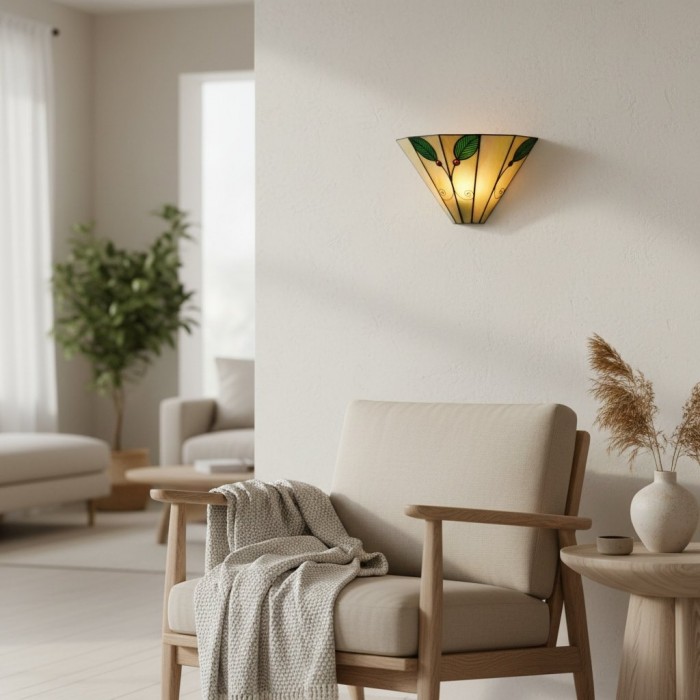 Applique murale Tiffany à motif de feuilles Art Nouveau de TiffStar - Éclairage d'appoint d'inspiration vintage pour couloir et