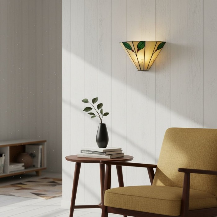 Applique murale Tiffany à motif de feuilles Art Nouveau de TiffStar - Éclairage d'appoint d'inspiration vintage pour couloir et