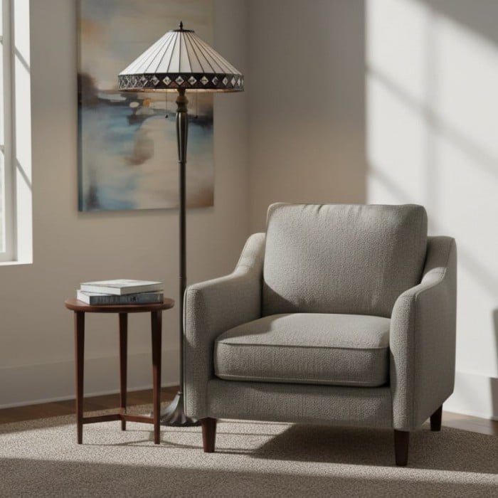 Lámpara de pie de cristal artístico TiffStar con pantalla con diseño ornamental - Lámpara de pie para salas de estar HL2138