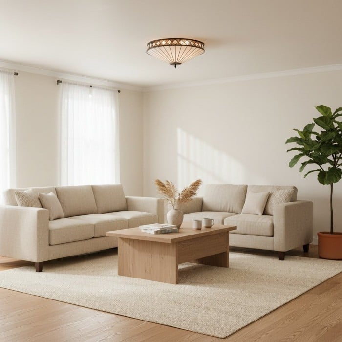 TiffStar Elegant Art Glass Flush Ceiling Light - Vintage-Inspired Ceiling Fixture for Home Interiors HL2015