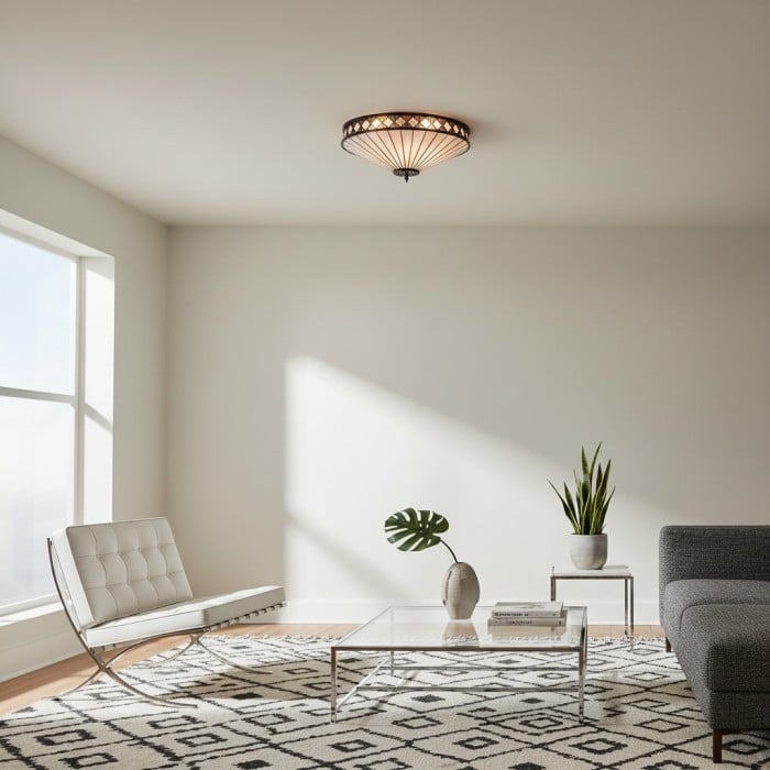 TiffStar Elegant Art Glass Flush Ceiling Light - Vintage-Inspired Ceiling Fixture for Home Interiors HL2015