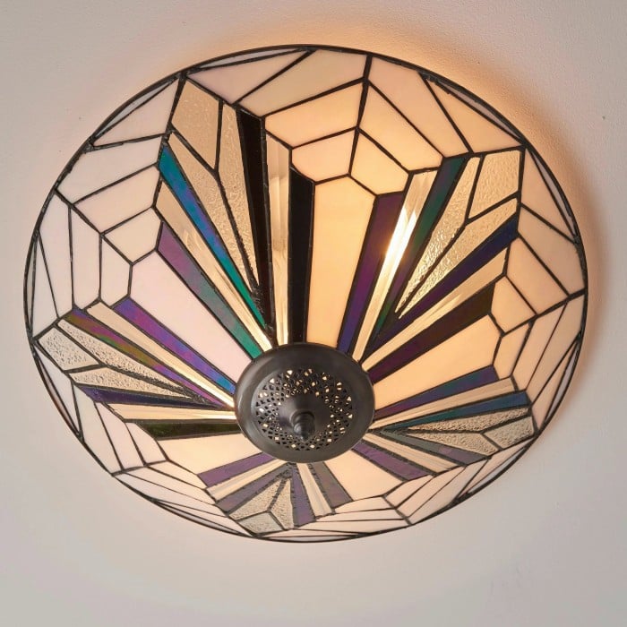 TiffStar Elegant Art Glass Flush Ceiling Light - Vintage-Inspired Ceiling Fixture for Home Interiors HL2015