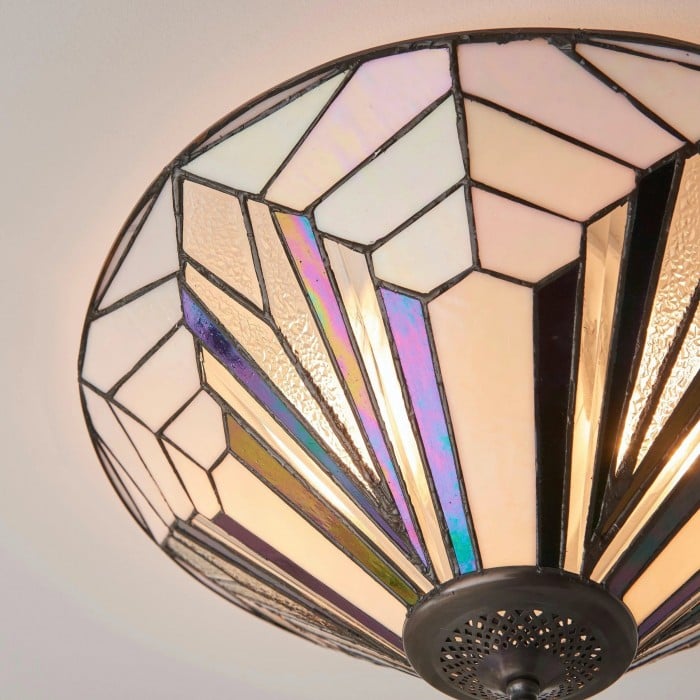TiffStar Elegant Art Glass Flush Ceiling Light - Vintage-Inspired Ceiling Fixture for Home Interiors HL2015