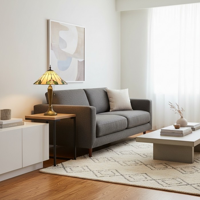 Lampa stołowa TiffStar inspirowana naturą, ze szkła artystycznego – witrażowy wzór liścia do wystroju wnętrz HL2201