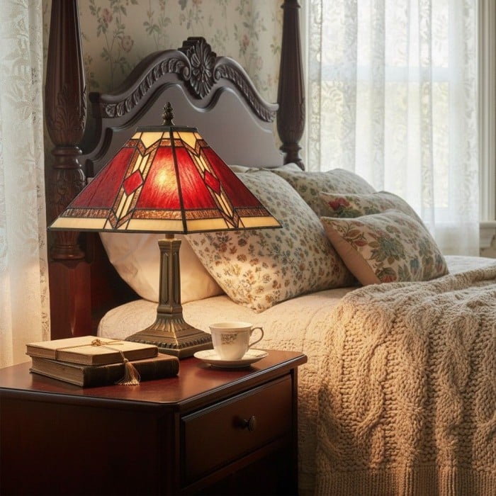 Lampa stołowa TiffStar Stained Glass – witraż w stylu vintage, odpowiedni do sypialni i salonów HL2240