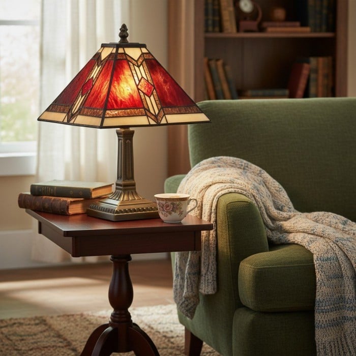 Lampa stołowa TiffStar Stained Glass – witraż w stylu vintage, odpowiedni do sypialni i salonów HL2240