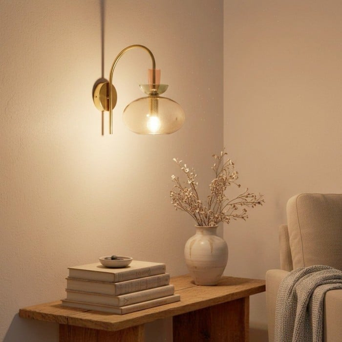 Applique murale décorative Tintora en verre transparent coloré - Fixation en métal - Idéale pour un couloir ou une chambre