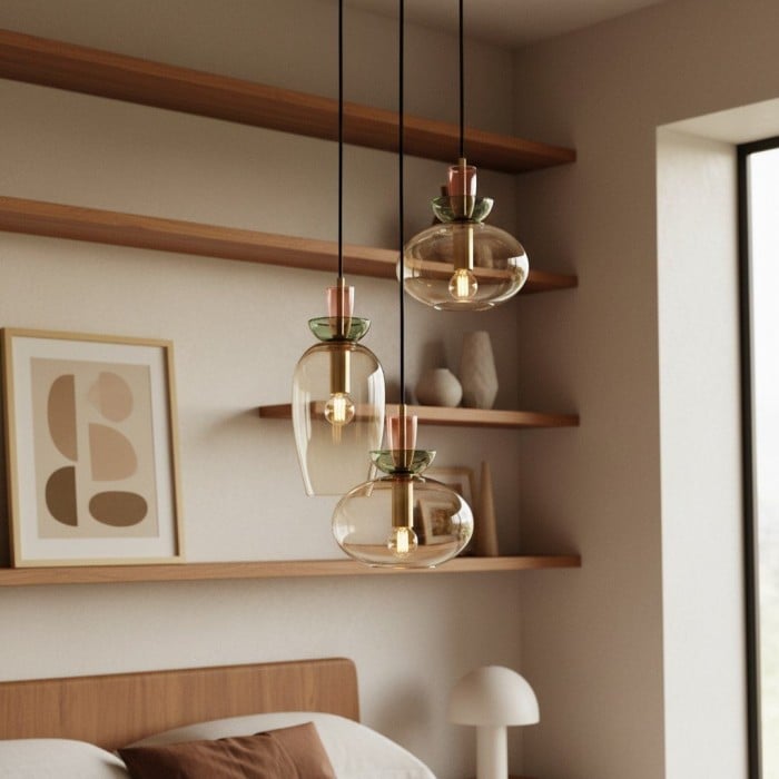 Lámpara colgante Tintora con globo de cristal de colores - Moderna de mediados de siglo para comedores o salas de estar HL1939