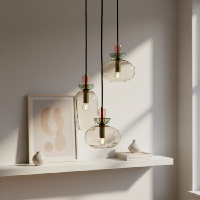 Lámpara colgante Tintora con globo de cristal de colores - Moderna de mediados de siglo para comedores o salas de estar HL1939