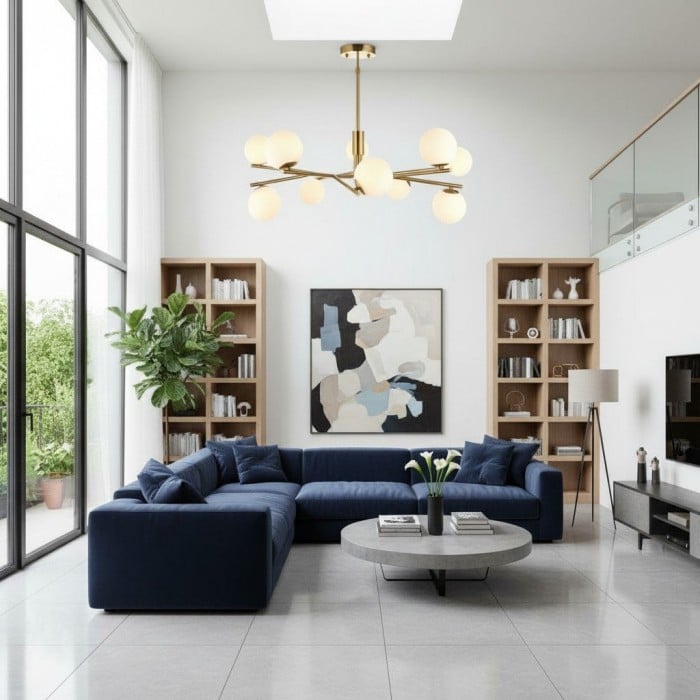 Tivara Mid-Century Modern 10-lichts hanglamp - Kroonluchter met bolvormige kappen voor hoge plafonds HL2058