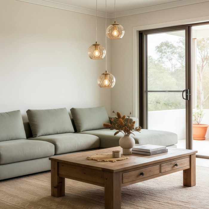 Tracian Dimpled Globes 3-Light Pendant Lamp - Sculptural Amber Lighting Ideal for Lounge or Entryway HL2255