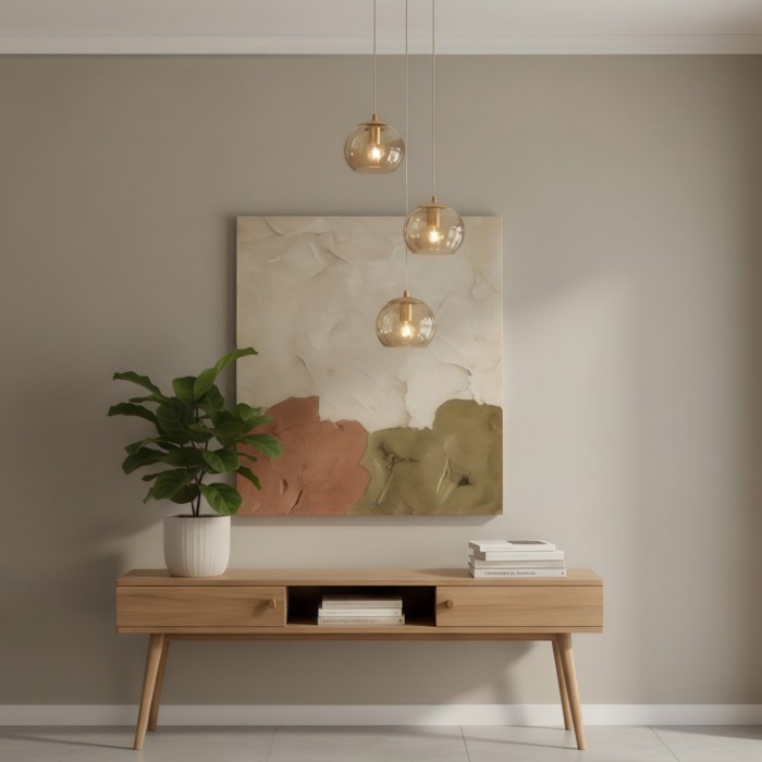 Tracian Dimpled Globes 3-Light Pendant Lamp - Sculptural Amber Lighting Ideal for Lounge or Entryway HL2255