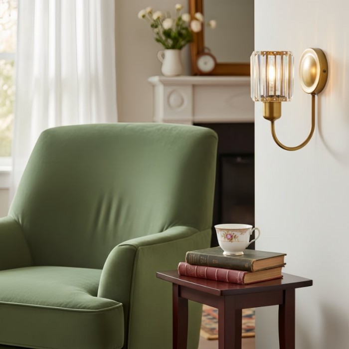 Applique da parete Tracian - Braccio curvo con paralume in vetro o lino per camera da letto HL1953