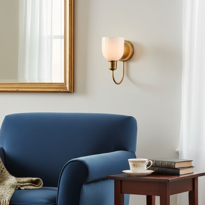 Applique da parete Tracian - Braccio curvo con paralume in vetro o lino per camera da letto HL1953