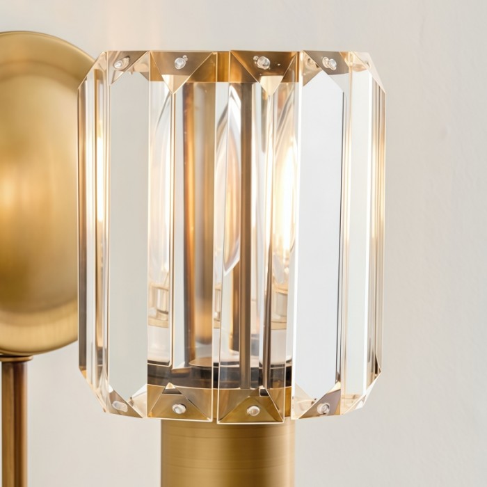 Applique da parete Tracian - Braccio curvo con paralume in vetro o lino per camera da letto HL1953