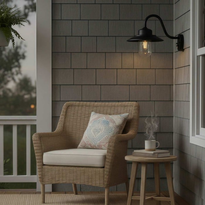 Applique da parete con braccio arcuato Trevanta - Stile lanterna con sensore verniciato nero per piccoli spazi HL2094