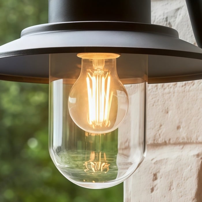 Applique da parete con braccio arcuato Trevanta - Stile lanterna con sensore verniciato nero per piccoli spazi HL2094