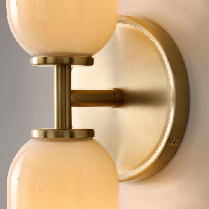 Vega Glass 2 Light Wall Sconce with Champagne Glass Shades - Modern Metal Frame Wall Light for Bathroom & Hallway HL1975