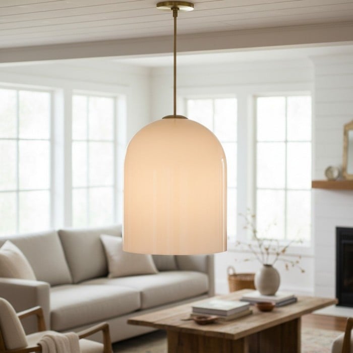 Vega Glass Champagne Iron Frame Pendant - Glass Shade Modern Light for Dining or Kitchen HL1970