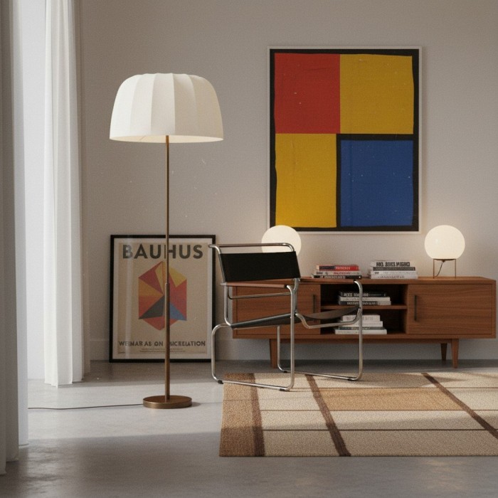 Lámpara de pie Vellaro de latón con pantalla de tela - Lámpara de pie moderna para salón o dormitorio HL1876