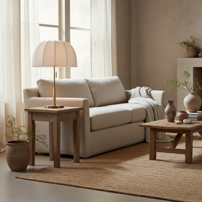 Vellaro Elegant Brass Table Lamp with Fabric Shade - Bedside Light for Contemporary Bedroom HL1877